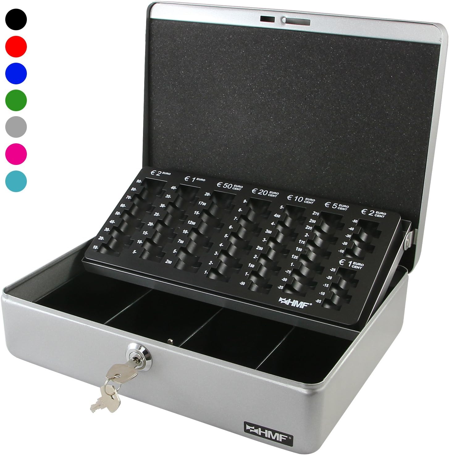 HMF 10015-09 Cash Box with Euro Coin Tray 30 x 24 x 9 cm, Silver