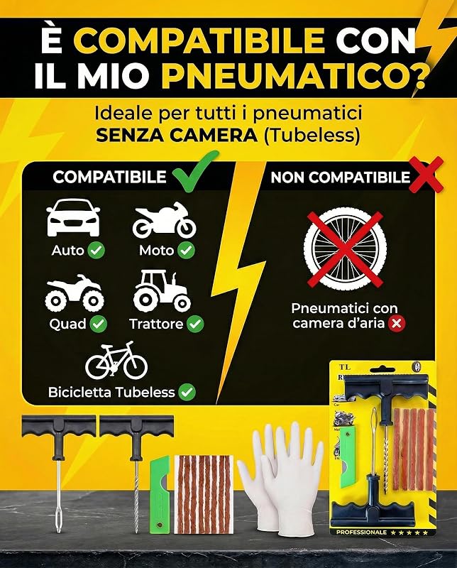 Kit Riparazione Pneumatici Auto, Riparazione in 15 Minuti, 1 unitá