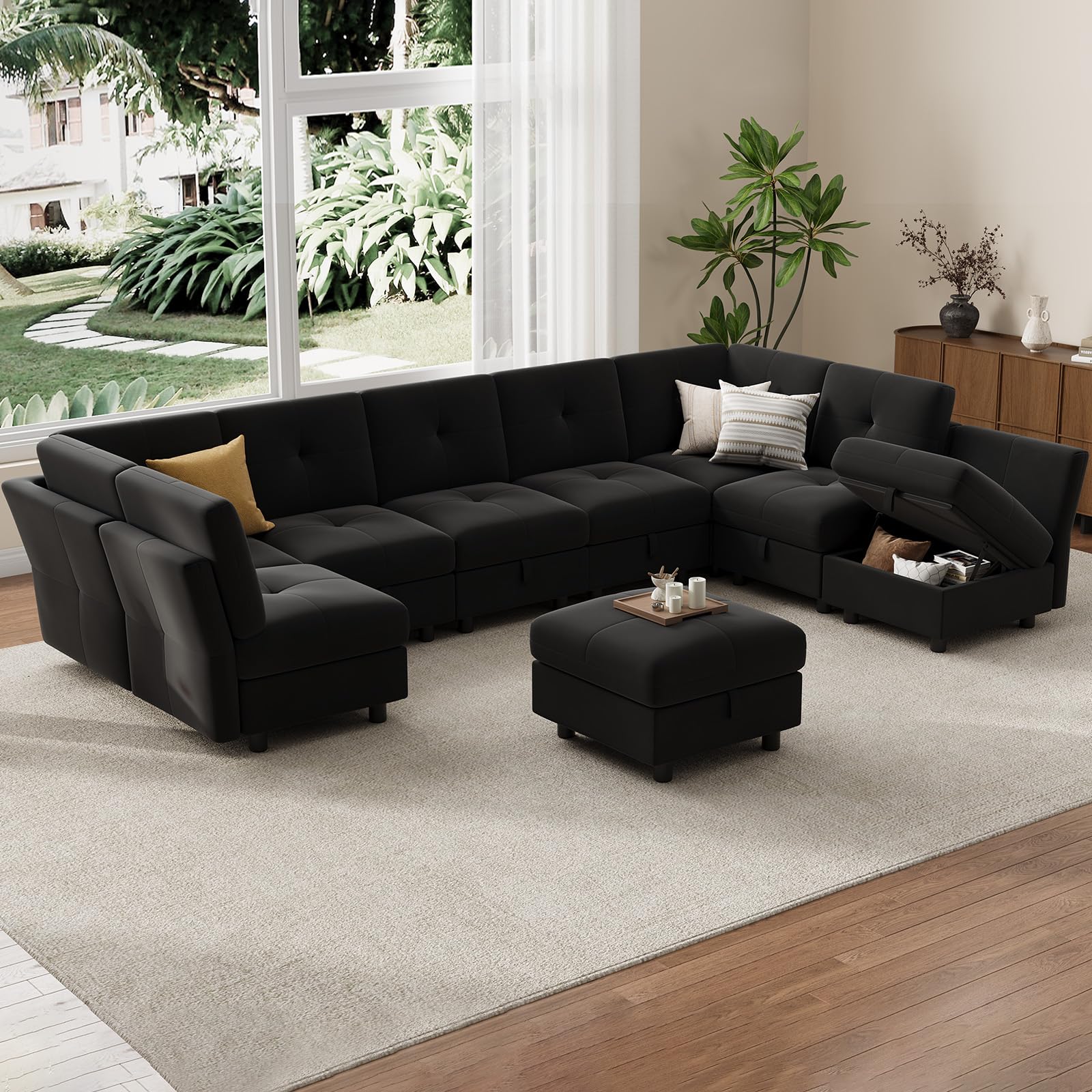 Photo 1 of GarveeHome Modular Sectional Sofa, 143.8 Inch Sectionals Couch L Shaped Sofa with Storage Ottoman, 9 Seat Comfy Sectionals Couches, Velvet Couch with Upholstered for Living Room, Apartment Black