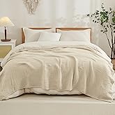 EMME Cotton Blanket King Size for Bed Soft Muslin Blankets 108"x90" Light Tan Lightweight Breathable Layering Bedspread Coverlet All Season Gauze