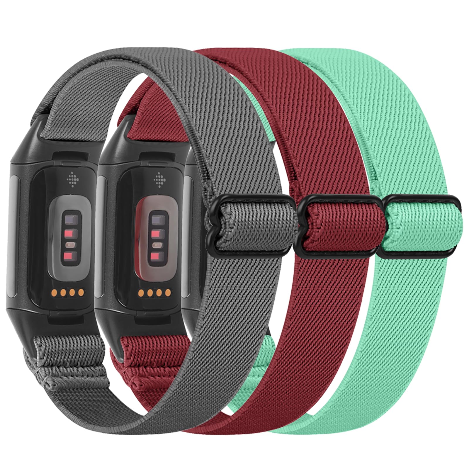 HUYIIO 3 Pack Adjustable Elastic Watch Strap Compatible with Charge 5/Charge 6 Straps, Soft Breathable Nylon Sport Band Stretchy Replacement Wristband For Women Men
