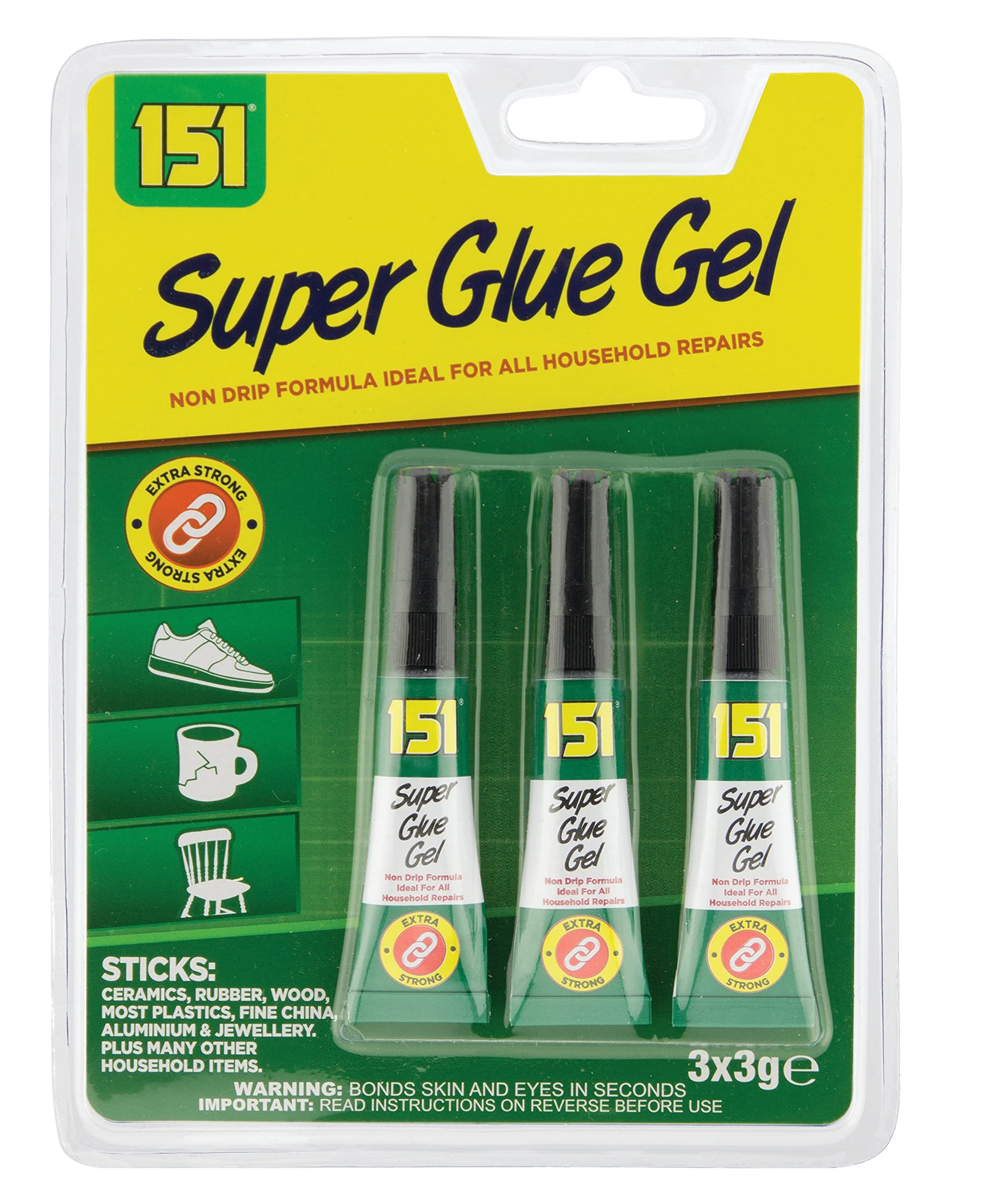 Superglue Gel Triple Pack Extra Strong Non Drip Adhesive Glue 3 x 3g, Super Glue
