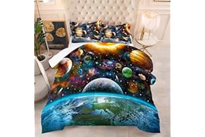 Tailor Shop Universe Galaxy Comforter Set for Girls Boys Kids Galaxy The Planet The Earth Astronaut Stars Outer Space Bedding Set Full Size with 1 Comforter 2 Pillowcases,18………