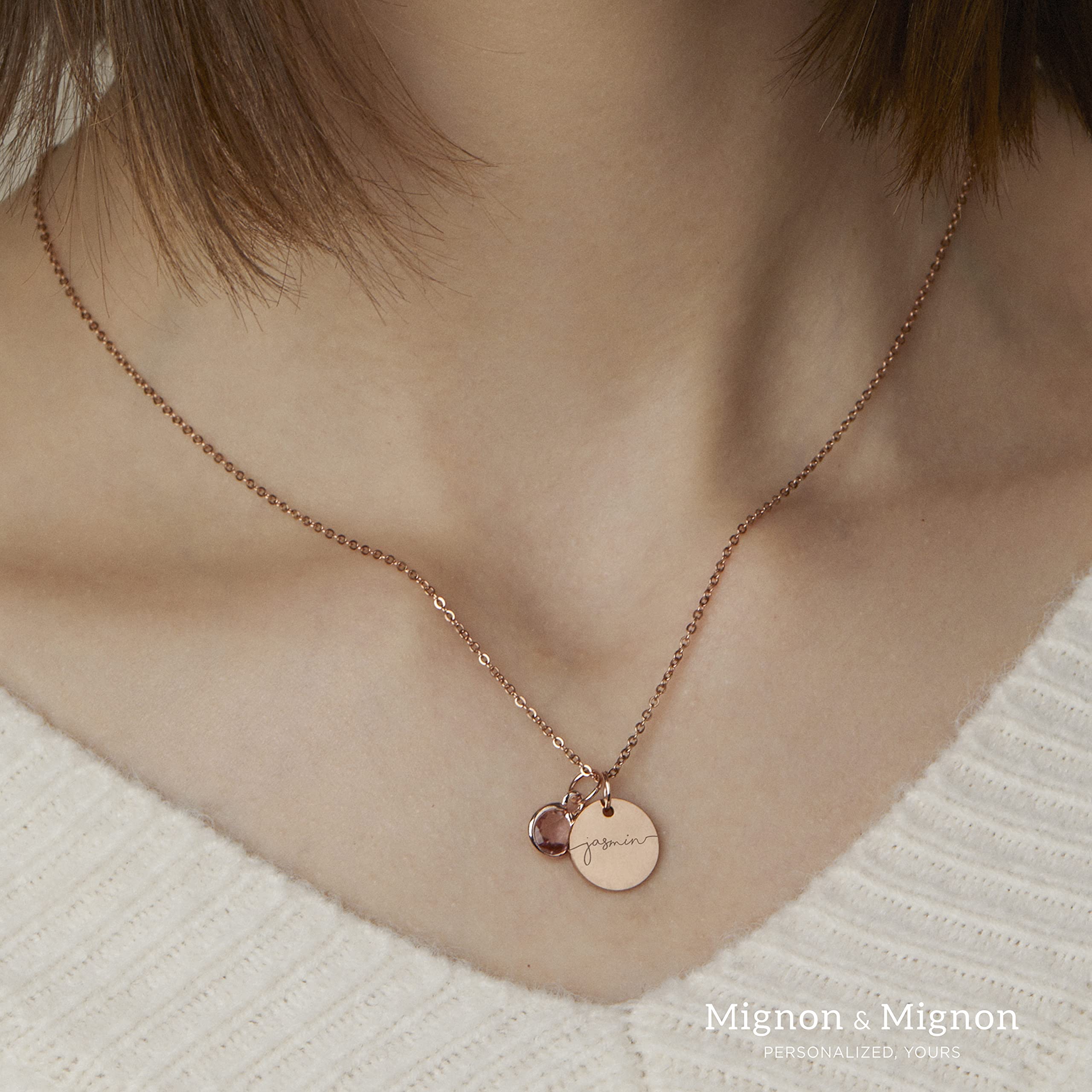 MignonandMignon Birthstone Name Necklace Personalized Gifts for Women Jewelry for Mom Gold Plated Pendant Charm, Custom Grandma Birthday Holiday Gifts -CN-BS-SH