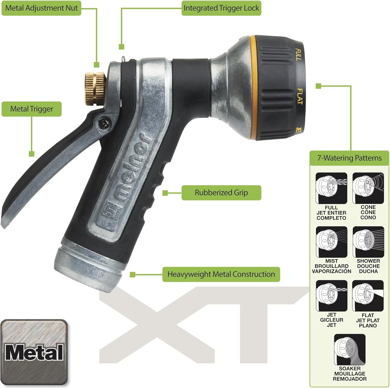 Melnor 65020-AMZ Metal Nozzle with QuickConnect Product Adapter Set, Multi-Pattern, Heavyweight Rear Trigger : Garden & Outdoor