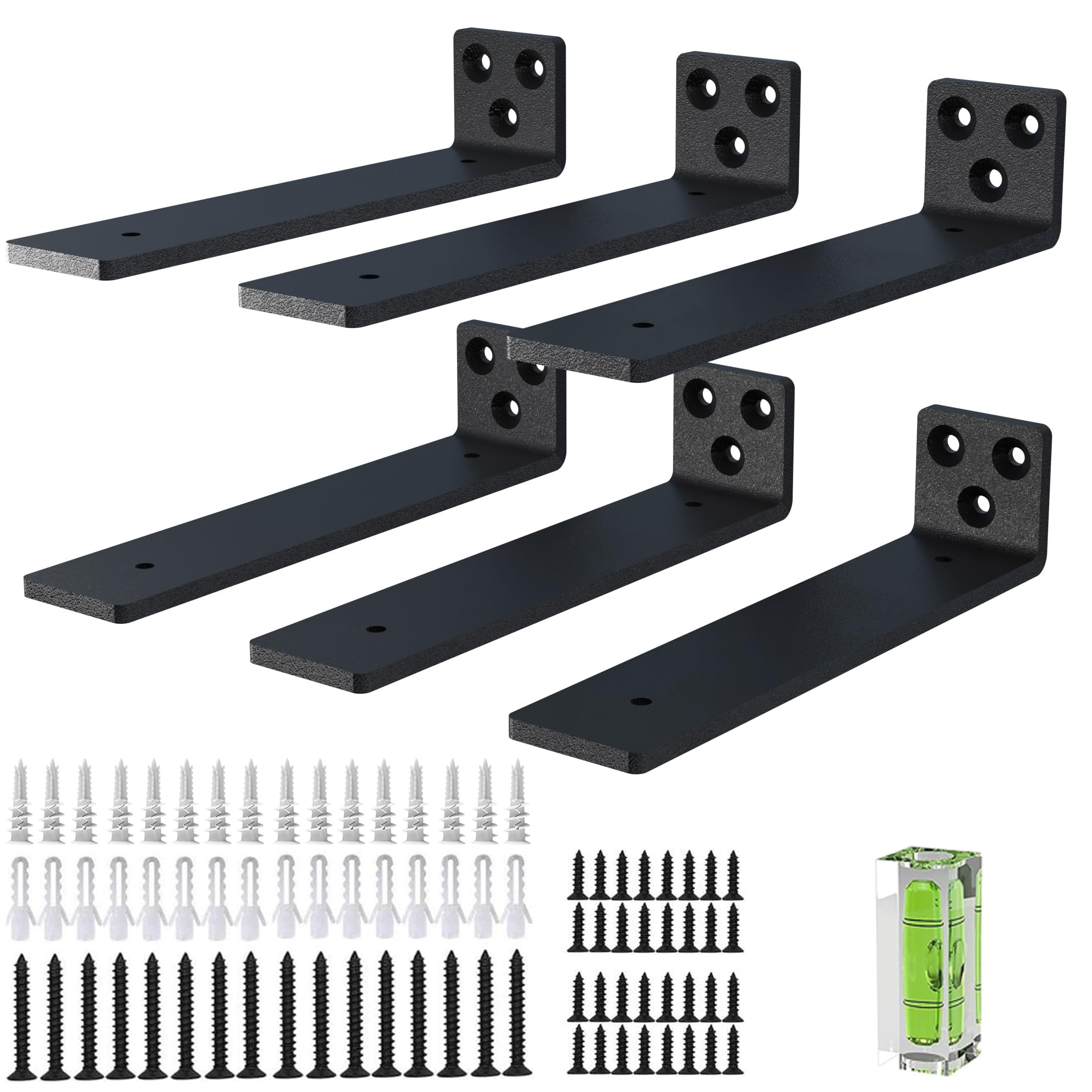 Shelf Bracket 6 Pack Wall Brackets for Shelves Black Shelf Brackets Heavy Duty Metal L for Wall Mounted (Black, 25cm/10inch) — image 1