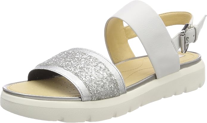 Amazon.com | Geox Women's D AMALITHA G Open Toe Sandals, WHITE SILVER, 4 UK | Sandals