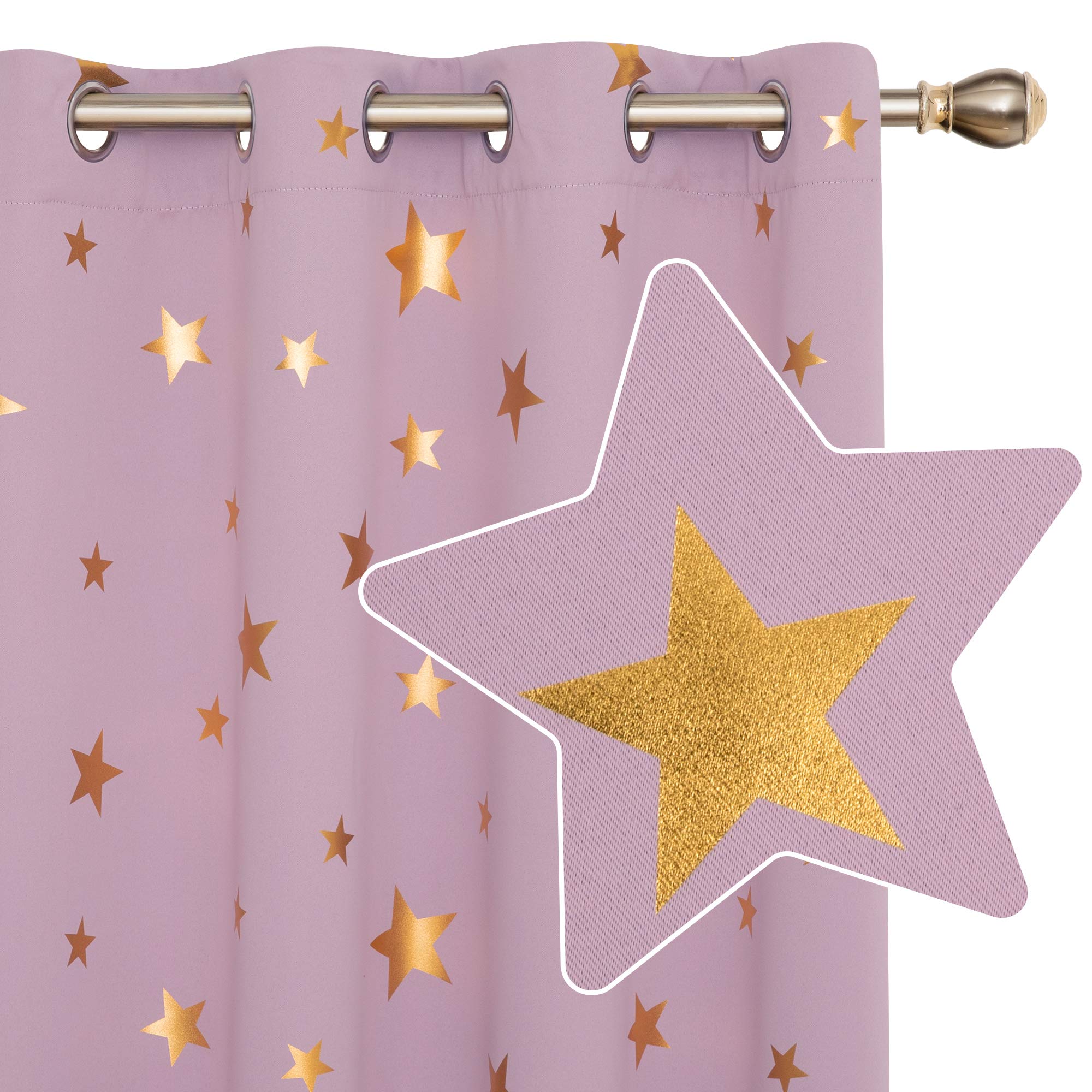 Deconovo Blackout Curtains, Eyelet Thermal Blackout Curtains, Opaque Star, Home Decor, 84 x 52 Inch (H x W), Light Pink, 2 Panels