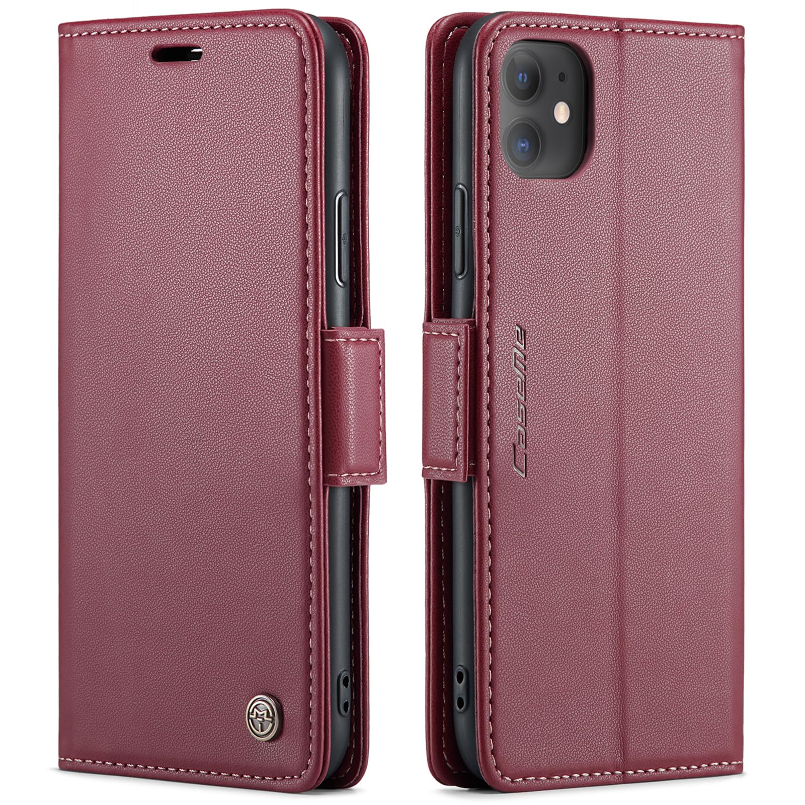 QLTYPRI Wallet Case for iPhone 11, Premium PU Leather Magnetic Flip Folio Case with [RFID Blocking] Credit Card Slots Kickstand Shockproof Protective Phone Case Cover for iPhone 11(6.1 inch)–Wine Red