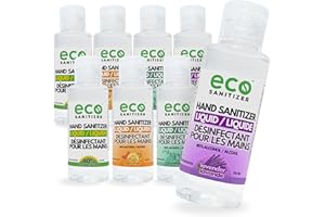 Mini Eco Hand Sanitizer Liquid, Scented Sanitizer Pack of 8 x 60ml, Assorted Scents (Unscented, Lavender, Eucalyptus, Citrus)