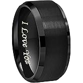 6mm 8mm 10mm Black Tungsten Wedding Band Ring Engraved I Love You Men Women Brushed Finish Beveled Edges Size 4 To 17