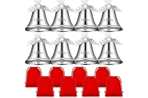 Kigeli 8 Sets It's a Wonderful Life Christmas Bell Ornaments 2025 Silver Angle Bells Ornament for Christmas Tree Inspired Xmas Tree Ornament Bell Vintage Decorations with Red Bags