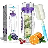 AquaFrut 32 OZ Fruit Infuser Water Bottle BPA-Free Fruit Infusion Sports Bottle - Flip Top Lid w Drinking Spout, Leak Proof, Made of Durable Tritan. Free Recipe eBook! (Purple)