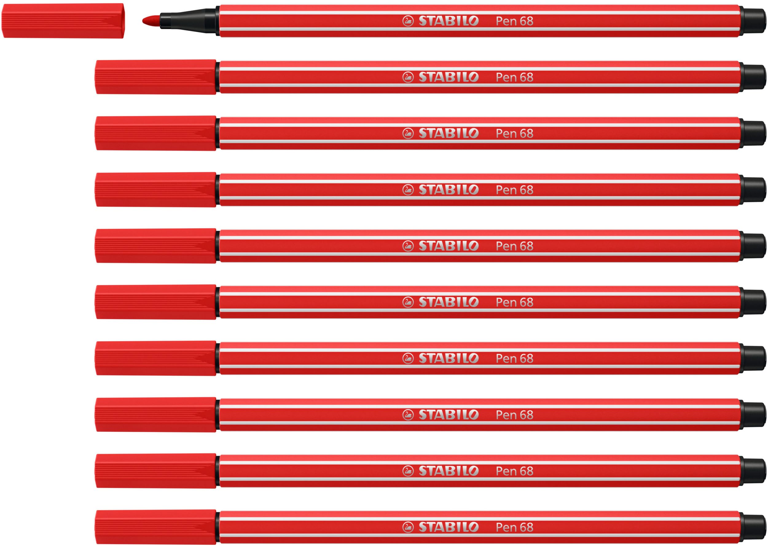 STABILO Pen 68 - Premium Fibre-Tip Pen - Pack of 10 - Carmine