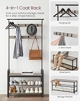 VASAGLE Coat Rack 4-in-1 with Shoe Bench and 9 Removable Hooks Greige Black view 3