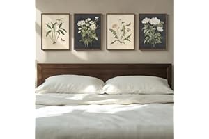 CUSPIN Framed Botanical Wall Art for Bedroom, 4 Piece Vintage Floral Canvas Painting Prints Artwork for Modern Farmhouse Walls, Rustic Flower Butterfly Pictures for Living Room Kitchen Bathroom Wall Decor