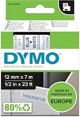 DYMO D1 Labels Blue Print on White Tape 12 mm x 7 m Self-Adhesive