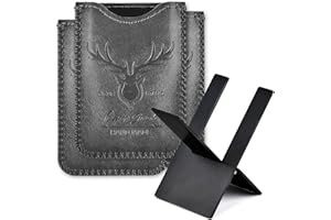 Menesia 3 Pieces Black Stainless Foldable Cigar Stand Holder with Travel PU Leather Case,Lightweight Steel Portable Cigar Cigarette Display Shelf Tray