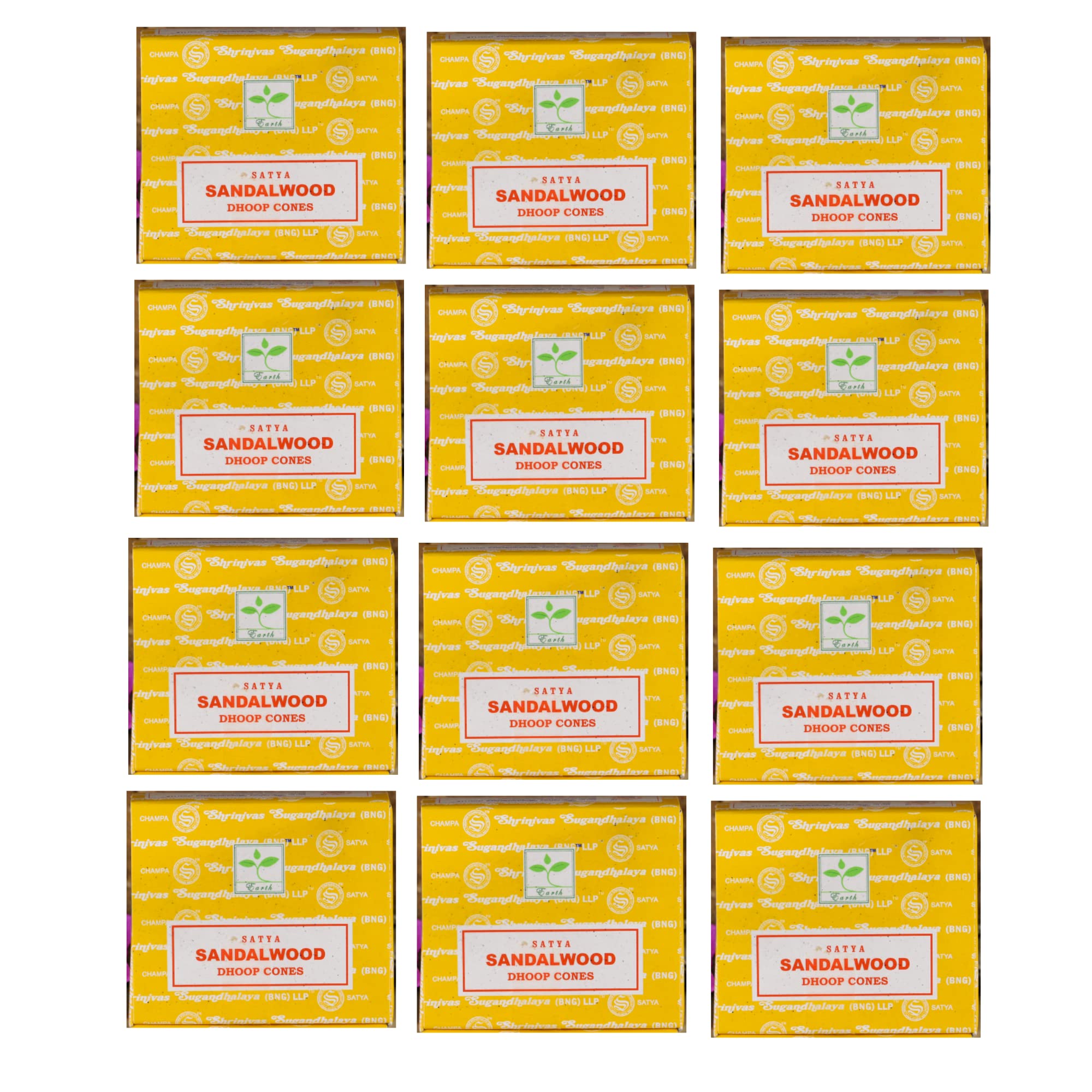 Satya Sandalwood Incense Cone x12 pack, used for Aromatherapy, Spa, Yoga, Weddings, Reiki, Meditation, Healing by SAMASIA