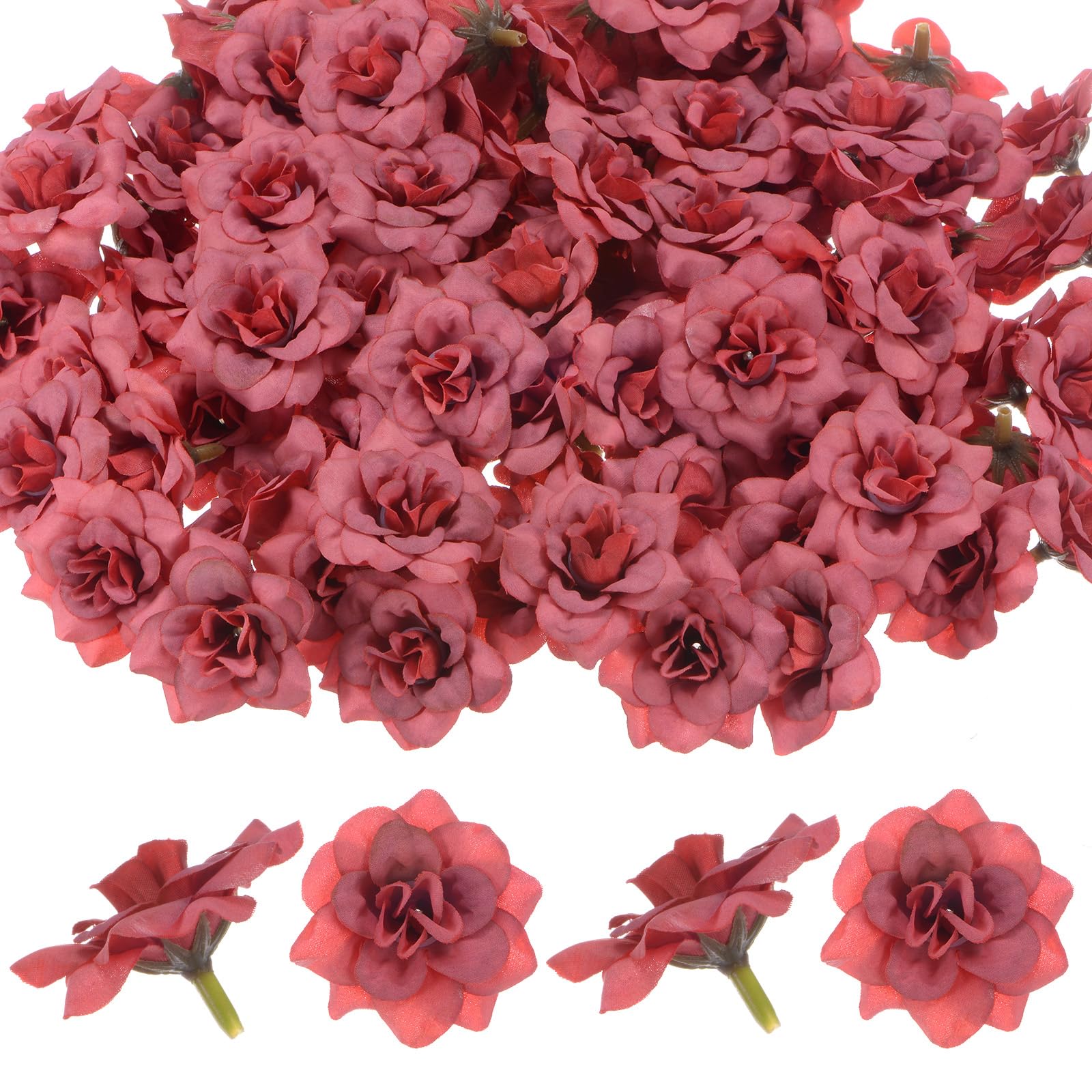 M METERXITY 100-Pack Artificial Roses Heads, Silk Faux Rose Head for Wedding/Bouquet/DIY Crafts/Party Decoration, Fake Bloom Flower Heads Buds [Red]