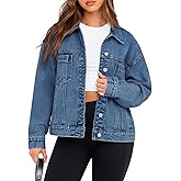 Glamaker Womens Oversized Jean Jacket Casual Long Sleeve Button Down Denim Jacket Fall Coat