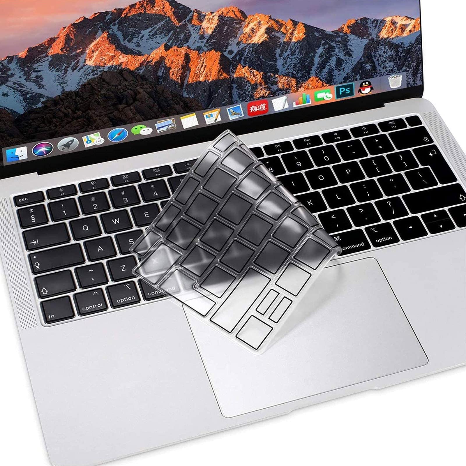 MOSISO Ultra Thin TPU Keyboard Cover Compatible with MacBook Air 13 inch 2019 2018 A1932 Retina Display with Touch ID, Soft Protective Transparent Skin Protector Europe Layout, Matte Black