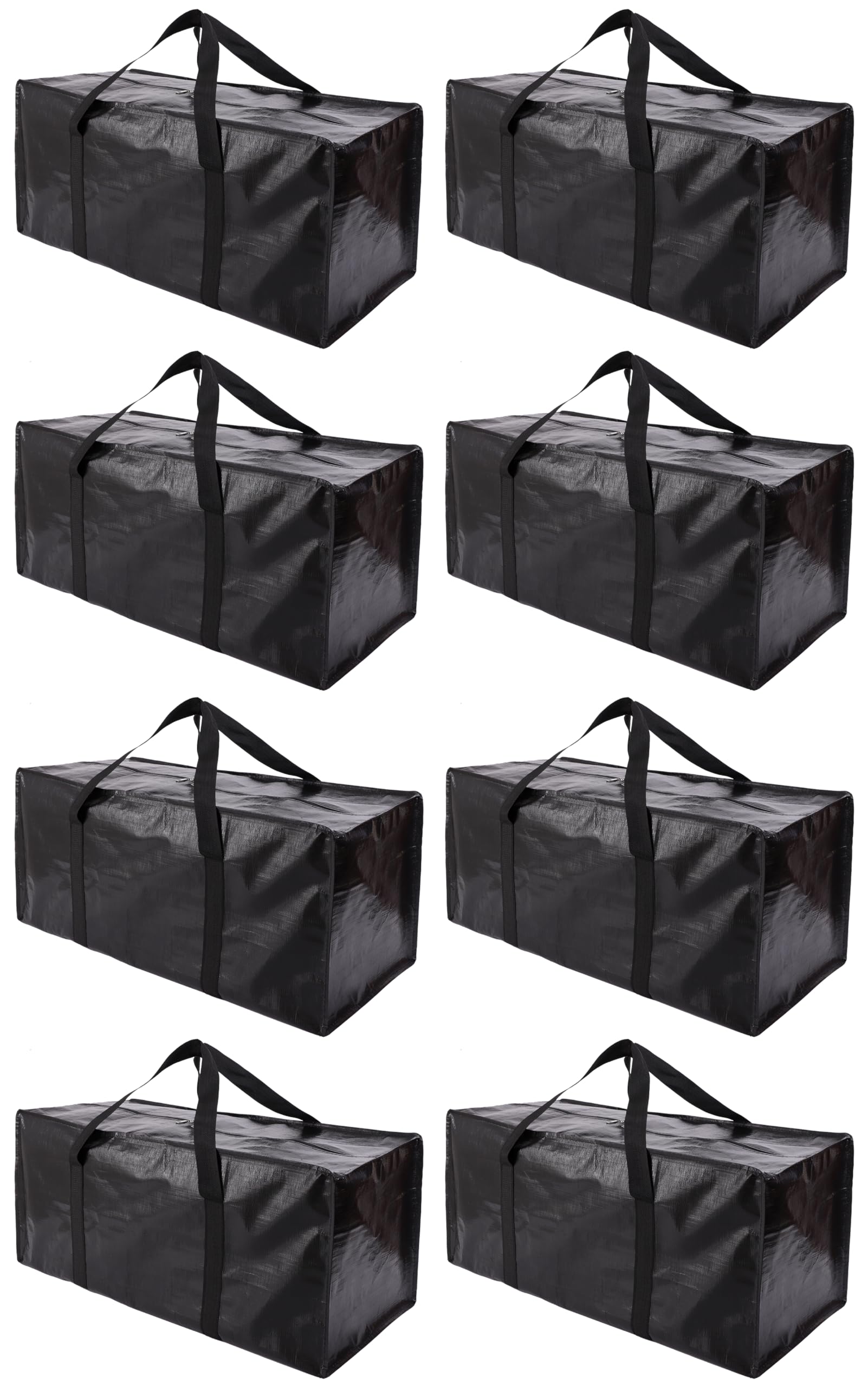 PANDA JOYS Extra Large Moving Bags with Zippers & Carrying Handles, Heavy-Duty Storage Tote for Space Saving Moving Storage, Fold Flat, Alternative to Box and Bin - 8 Pack, Black Image