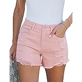 luvamia Jean Shorts for Women High Waisted Stretchy Distressed Denim Shorts Ripped Frayed Raw Hem Summer Casual Shorts