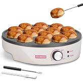 SugarWhisk Mini Pancakes Maker Machine with 14 Larger &amp; Deeper Grooves, Electric Mini Pancake Pan, Aebleskiver Pan, Ebelskiver Pan, Browning Controllable, White