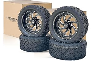 HUSKEY PARTS COMPANY 14 Inch Glossy Black Phantom Golf Cart Wheels & Tires Set of 4, 23x10-14 All Terrain Tires DOT Certified Golf Car Wheels Compatible with EZGO, Club Car, YMH, 5 or 6" Lift Kit Required