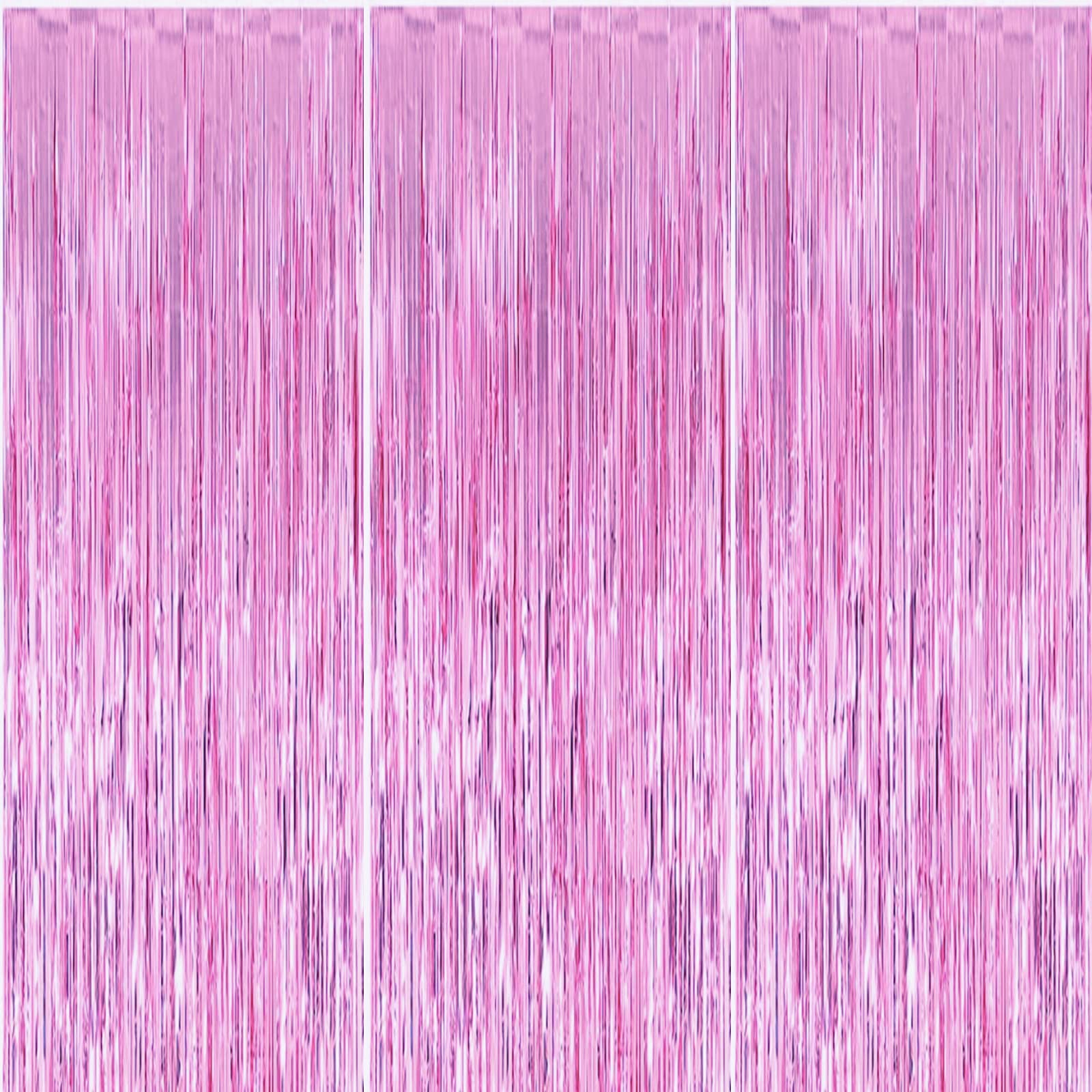 HONGCI 3pcs 3.2x6.5ft Glitter Pink Tinsel Curtain Door Streamers Fringe Foil Curtain Photo Backdrop Birthday Party Decorations for Girls Women Hen Do Wedding Party Decor Banner Pink — image 1