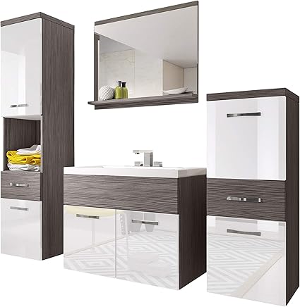 Badmöbel Set Bella I mit Waschbecken und Siphon, Modernes Badezimmer