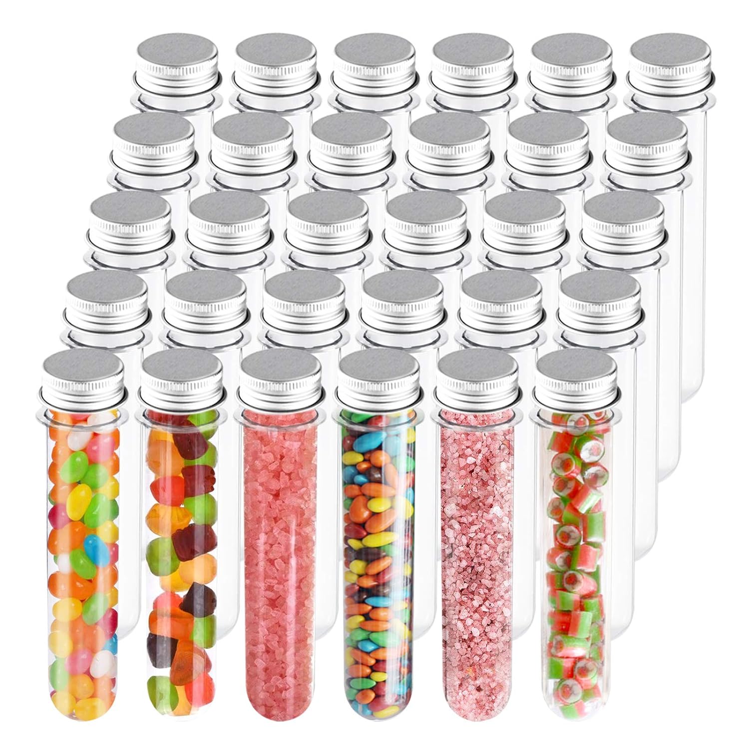 XP-Art 25x140mm(40ml) Plastic Test Tubes with Screw Caps for Gumball Candy Storage, Bath Salt Vials, Plants Propagation(30 Pack)