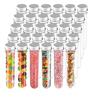 XP-Art 25x140mm(40ml) Plastic Test Tubes with Screw Caps for Gumball Candy Storage, Bath Salt Vials, Plants Propagation(30 Pack)
