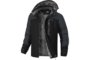 RBYEKP Mens Winter Jacket Warm Fleece Waterproof Snow Jackets Thermal Windproof Hiking Coats with Zip Pockets