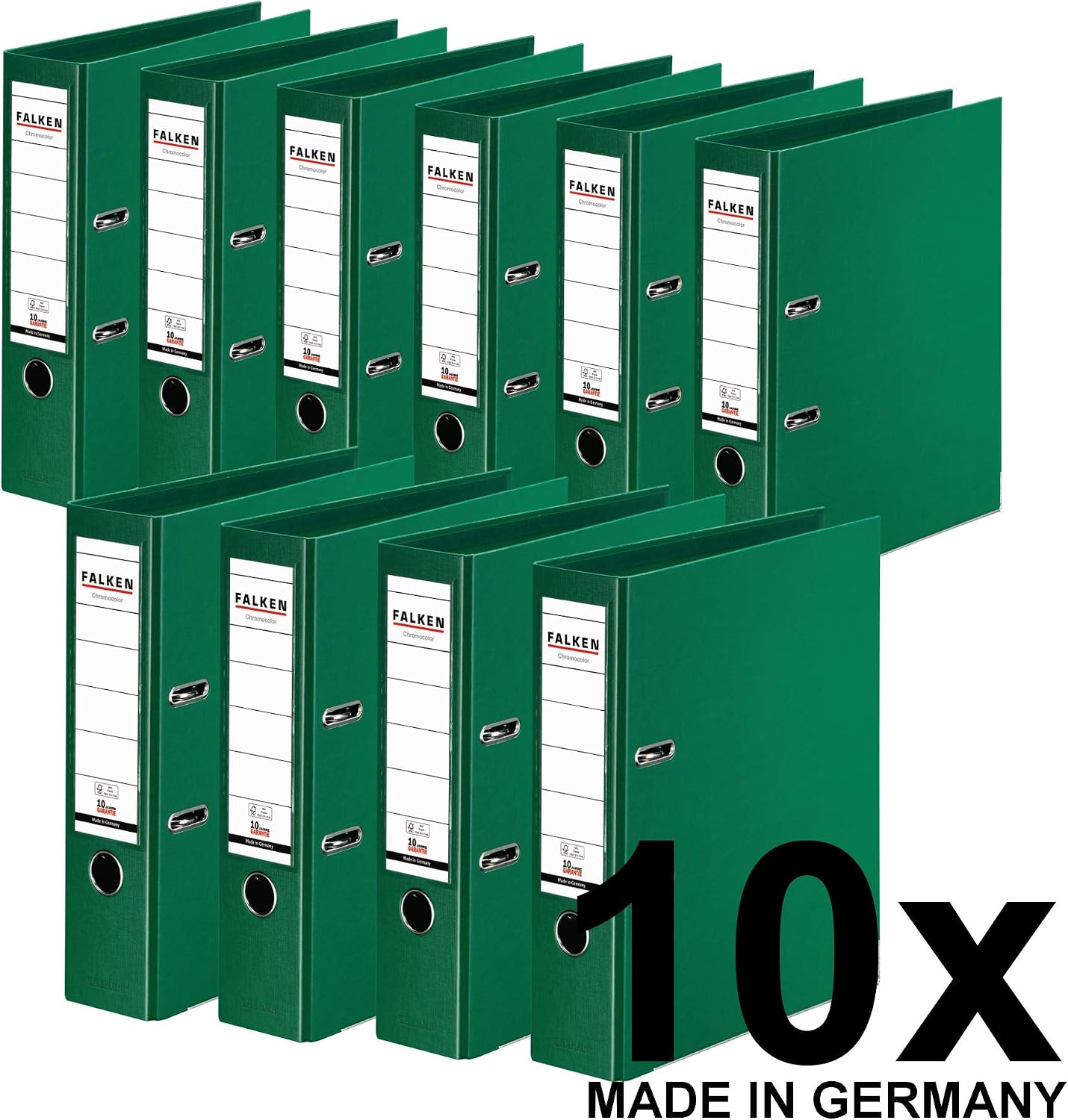 FALKEN Original 10-pack Green A4 Ring Binder File Folder Set. Made in Germany. Plastic, 8 cm wide, 600 sheet capacity, FSC certified - Image 3