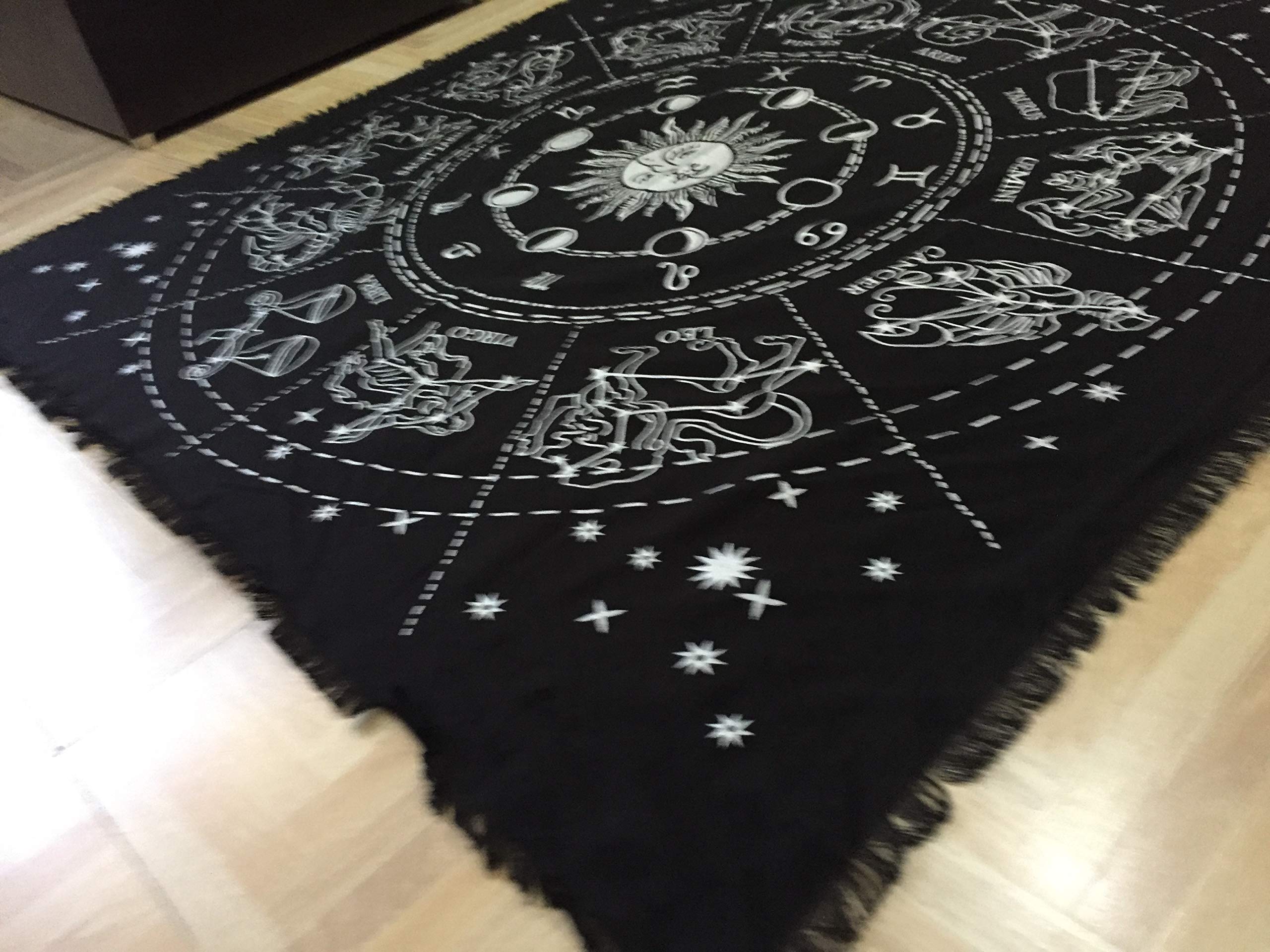 Indian Consigners Altar Cloth Zodiac Astro Witchcraft Alter Tarot Spread Table Cloth Wiccan Spiritual Sacred Cloth (Zodiac Silver)