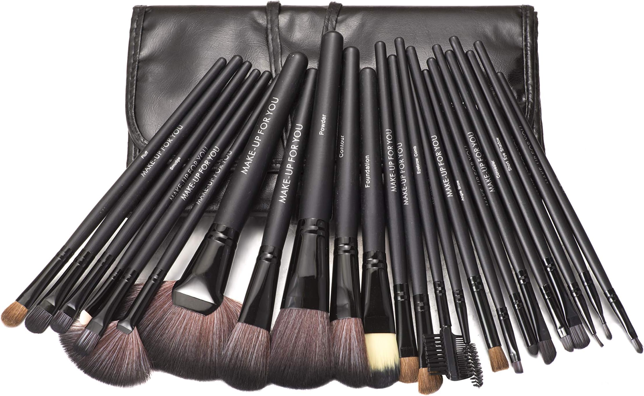 KanCai Make up Brushes,24 PCS Natural Hair Professional Makeup Brush Set Travel Kit with Case (Black)