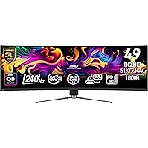 msi MPG 491CQPX QD-OLED 49-inch QD-OLED 5120 x 1440 (DQHD) Computer Monitor, 240Hz, Adaptive-Sync, HDMI, Display Port, VGA Port, VESA Mountable, Tilt, Height Adjustable, Speaker, 0.03ms, Black