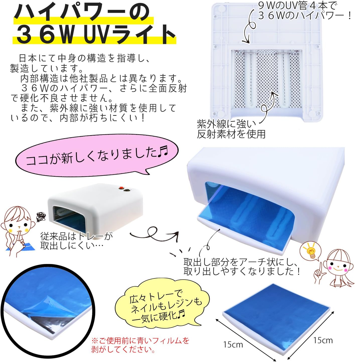 Amazon Uvライト 36w ネイル レジン 本体 電球4本付 安心3ヶ月保証 日本語説明書付aqua Nail ホワイト Aqua Nail アクアネイル 硬化用uvライト 通販