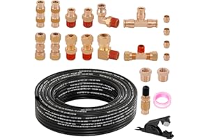 Boeray 22pcs 50FT 1/4 DOT Air Line Brass Fittings Kit 1/4" OD Quick Push to Connect Fittings Compression Fittings 1/4 SAE J844 PA12 Nylon Air Hose Tubing for Industrial & Truck Air Brake System