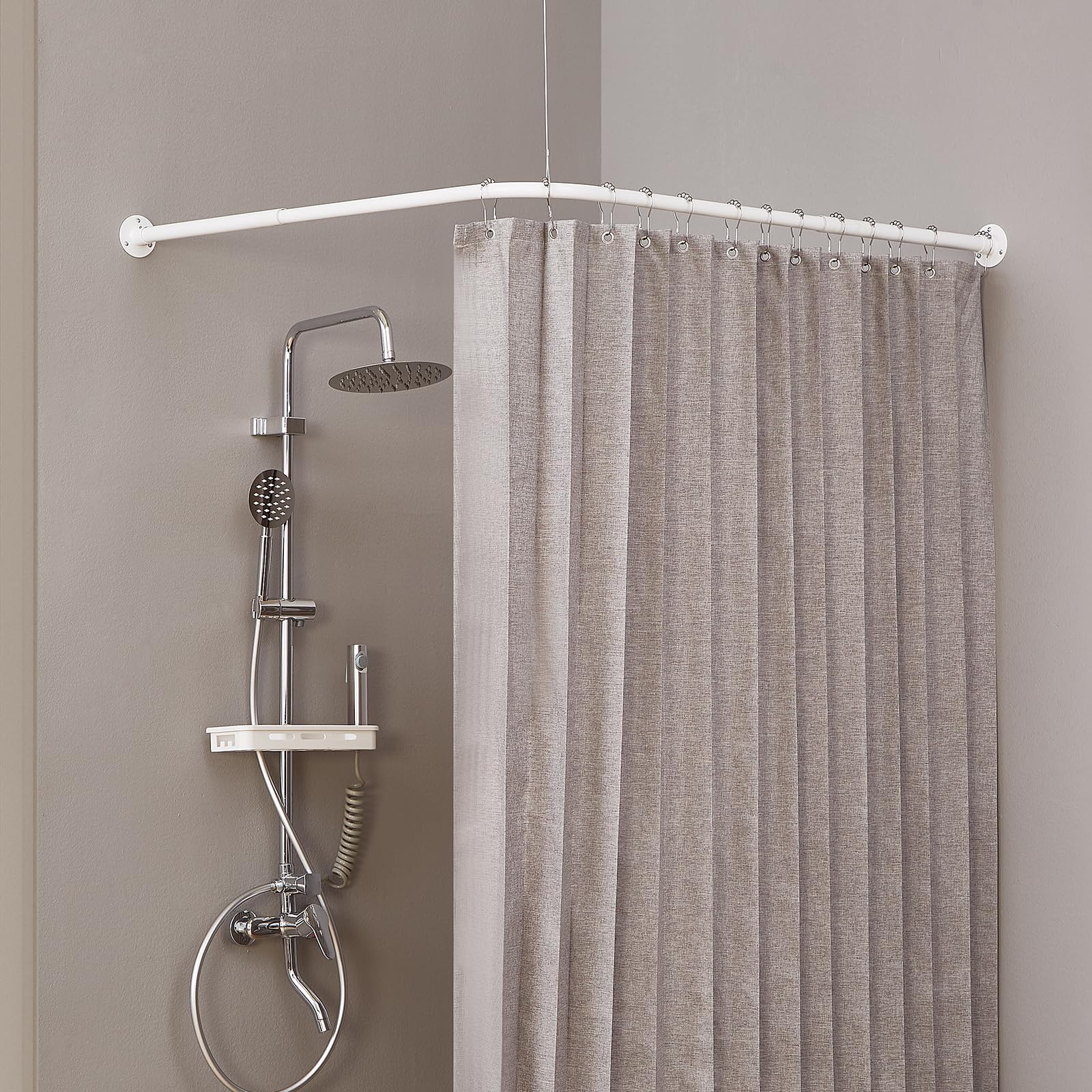 Photo 1 of Crkmire Corner Shower Curtain Rod, White [24"-53"] x [24"-53"] Adjustable L Shaped Shower Rod No-Sagging 90 Degree Curved Curtain Rod for Bathroom Bathtub with 12 Ring Hooks & Ceiling Support
