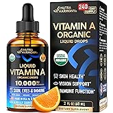 USDA Organic Vitamin A 10000 IU - Vitamin A Supplement Liquid Drops - Extra Strength for Skin Health, Eyes & Immune Support - Orange Flavour - Vegan & Sugar-free, Made in USA - 2 Fl Oz, 240-Day Supply