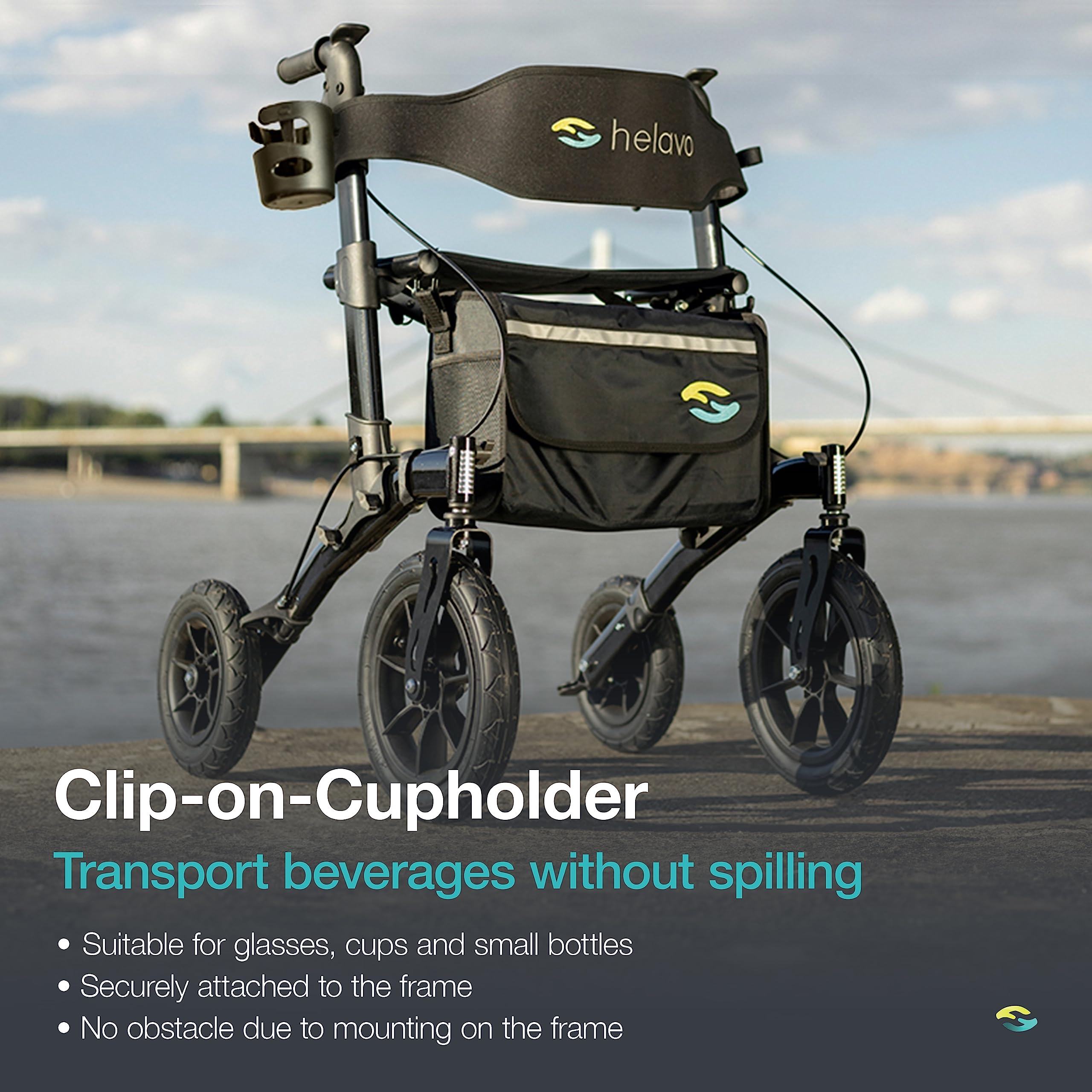 Helavo All Terrain Walker Rollator with 12” Pneumatic Tires – Foldable Outdoor Walkers for Seniors with Seat, Lightweight & Adjustable Height, Shock-Absorbing for Comfort on Any Surface