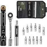 Topeak Torq Rocket MiniX Torque Wrench – 1–6 Nm Adjustable Ratcheting Bike Tool with 11 Bits, Tire Lever & Carry Case – Compa