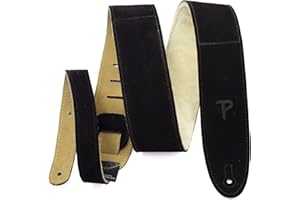 P Perri's Leathers Ltd., Suede Guitar Strap, Sheepskin Pad, Black, Anti-Slip, Classic, Suitable for Each Level, Extra Long, 4
