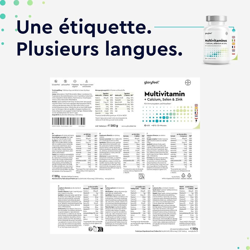 Multivitamines et Minéraux – Format Économique 450 Comprimés à Partager – Avec Zinc, Sélénium, Calcium, Biotine, Vitamines A, B1, B2, B3, B6, C et D3 – Immunité, Fatigue, Muscles, Os et Peau