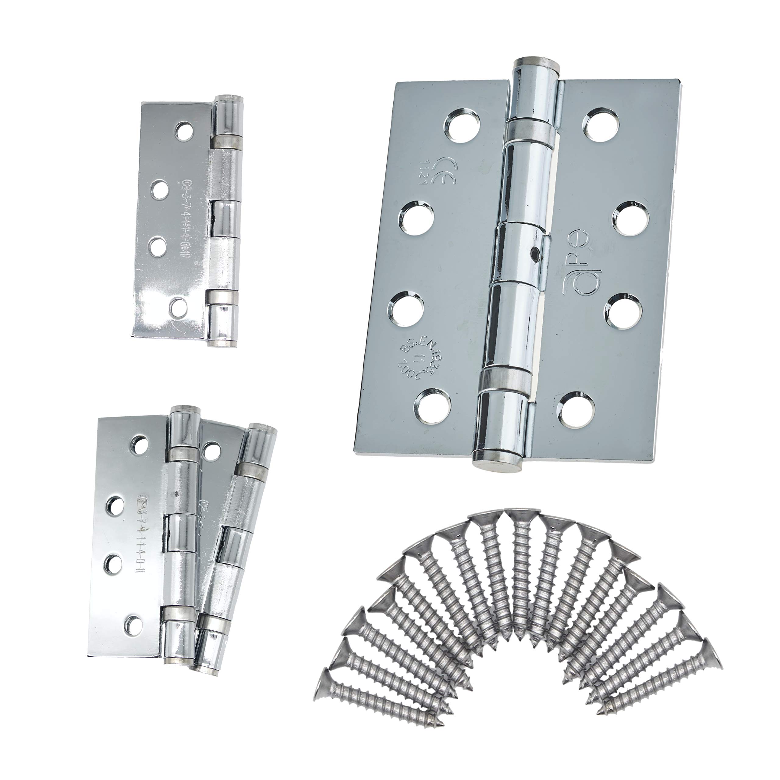 Door Hinge 4" / 102mm Polished Chrome Ball Bearing Washer CE Grade 11 for Fire Door 2 Pair