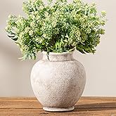 Ceramic Rustic Vase, 6 Inch Small Flower Farmhouse Vase Decorative Vase Short Pottery Vases for Home Decor Table Living Room Entryway Mantel Bookshelf Bedroom Bathroom Kitchen - Rustic White