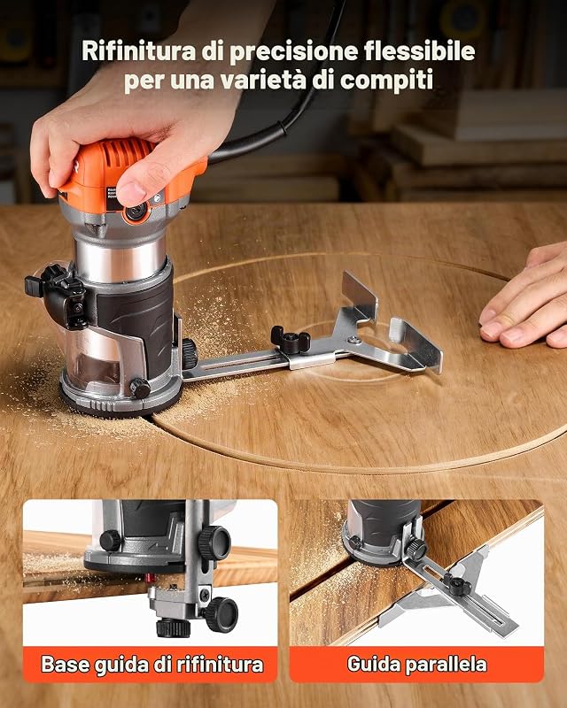 Rifilatrice Fresatrice per Legno con Cavo 710 W, Fresatrice Palmare Velocità Variabile Avviamento Graduale, Rifilatrice per Finitura Bordi Lavorazione Legno Profondità Regolabile max 20 mm